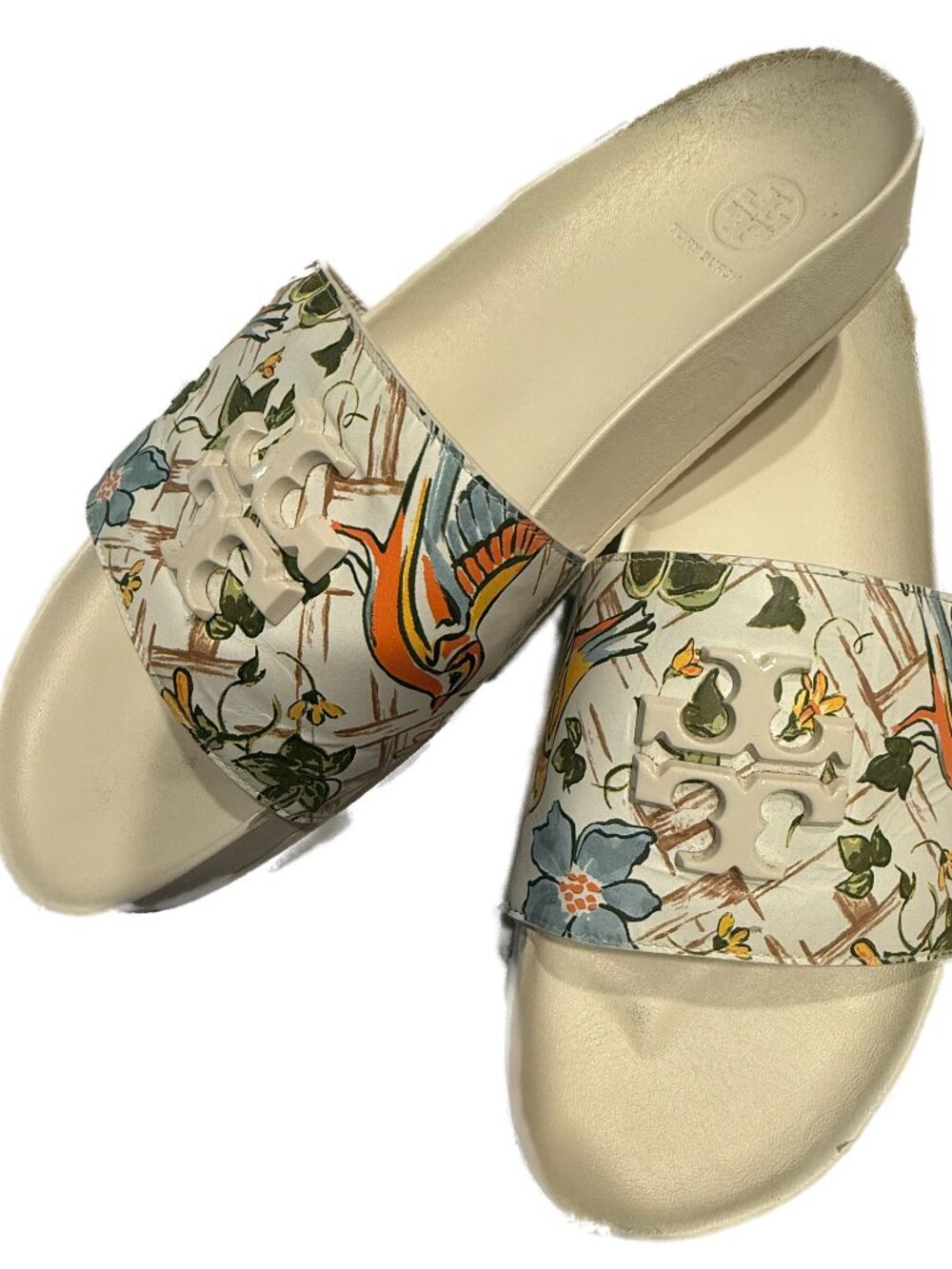 Tory Burch Everly Anatomic Cloud Printed Cow - Calf Leather Slides Size 10.5